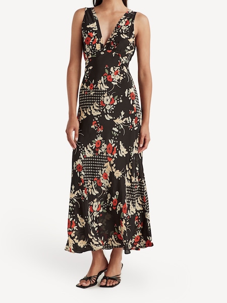 Black Lauriane Floral Midi Dress (E70427) | £135