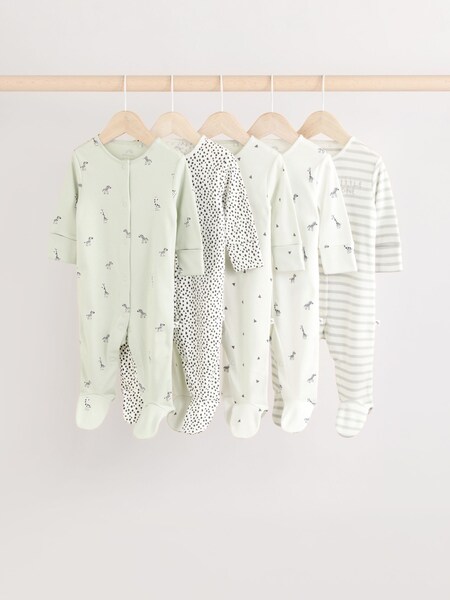 Green Baby 100% Cotton Sleepsuit 5 Pack (0mths-2yrs) (E74863) | £29 - £31