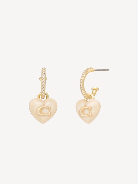 Gold Tone Signature Heart Huggies Earrings (E75894) | £75