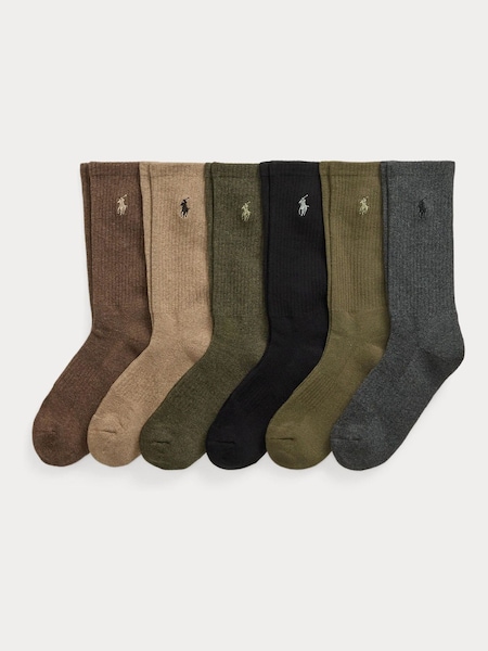 Brown Cotton Crew Socks 6 Pack (E78070) | £45