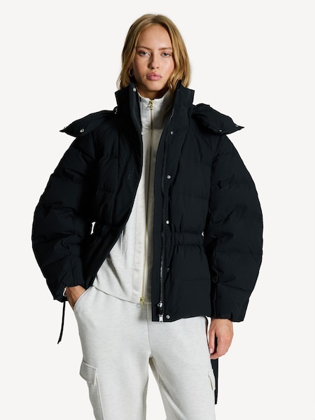 Black Oversized Tech Seersucker Puffer Jacket (E80392) | £290