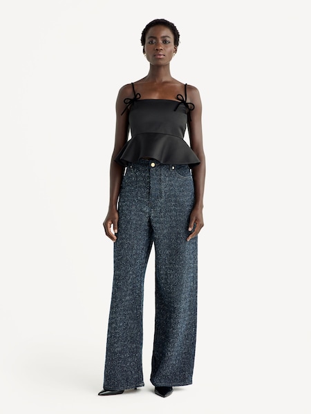 Blue Fluffy Denim Wide Leg Jeans (E80406) | £285