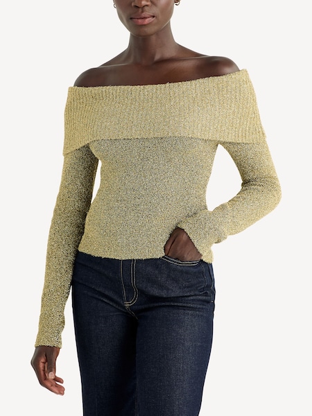 Gold Sparkle Off Shoulder Knit Top (E80407) | £115