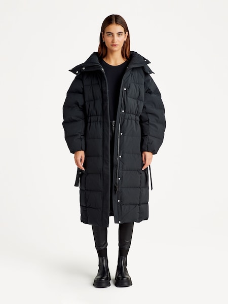 Black Tech Seersucker Puffer Coat (E80409) | £315