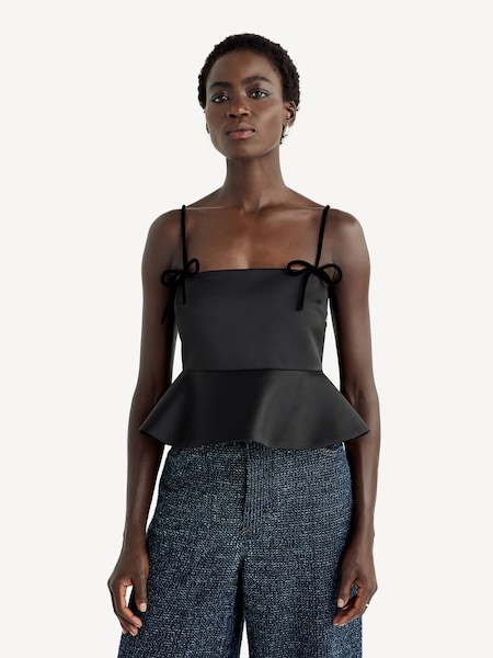 Black Duchesse Bow Satin Top (E80410) | £195