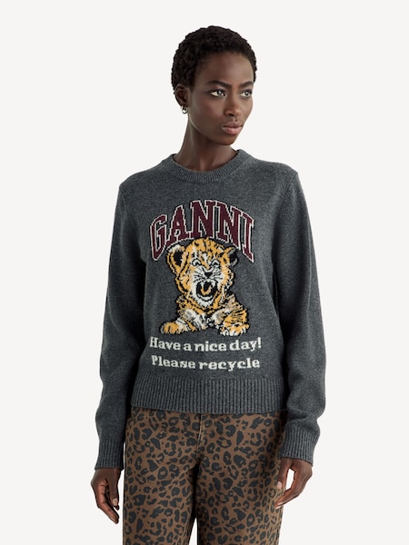 Grey Tiger Graphic Wool Crewneck Jumper (E80417) | £285
