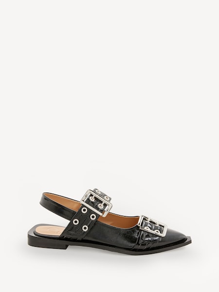 Black Feminine Buckle Print Ballerinas (E80420) | £325