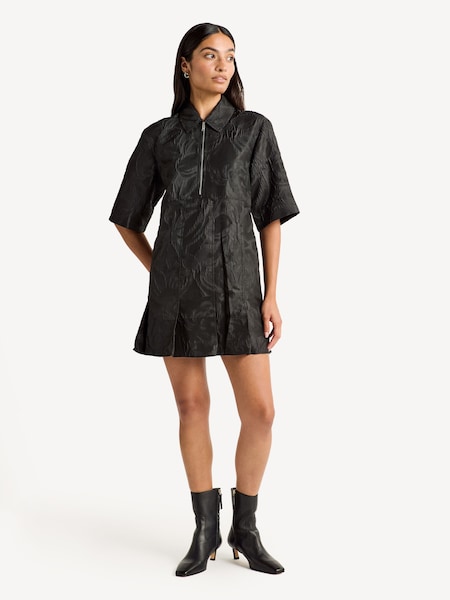 Black Textured Cloque Pleated Mini Dress (E80426) | £345