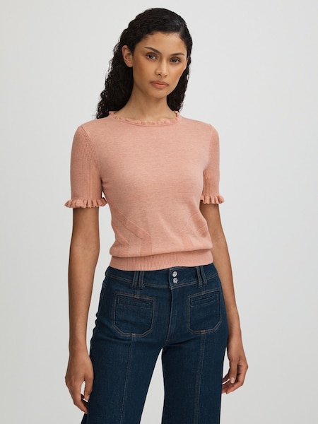 Peach Metallic Ruffle Trim Top (E82404) | £230