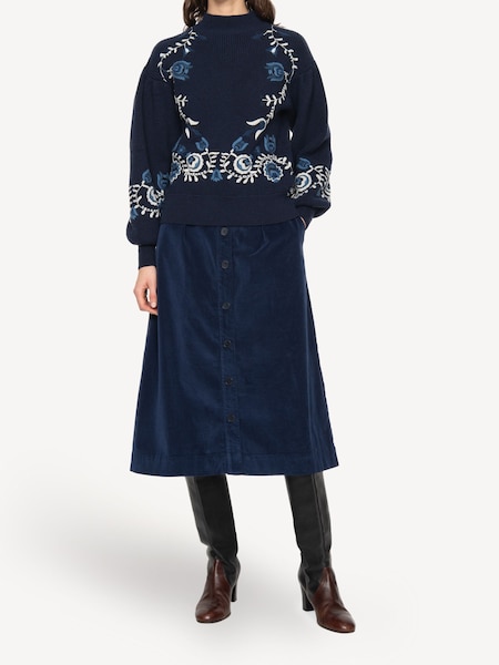 Blue Inga Embroidery High Neck Jumper (E84579) | £250