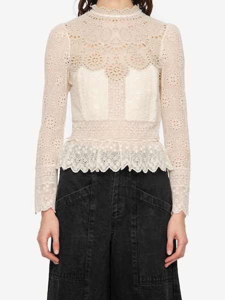 Cream Lainey Embrodiery Lace Top (E84589) | £395