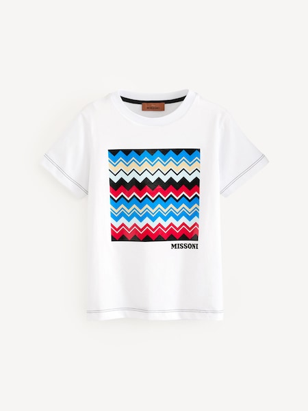 Logo Zig Zag Graphic Short Sleeve White T-Shirt (E84705) | £91