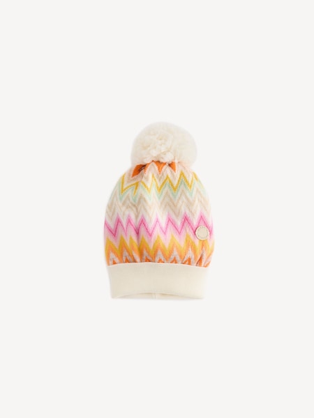 Cream Zig Zag Pattern Multicolour Bobble Hat (E84707) | £133