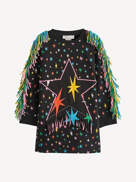 Multicolour Star Print Tassel Detail Black Dress (E84715) | £108