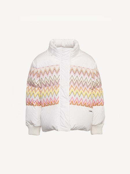 Cream Multicolour Zig Zag Pattern Puffer Coat (E84716) | £332