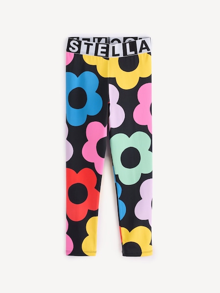 Flower All Over Print Black Leggings With Logo Waistband (E84722) | £66