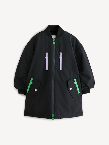 Black Ruched Sleeve Bomber Coat (E84734) | £238