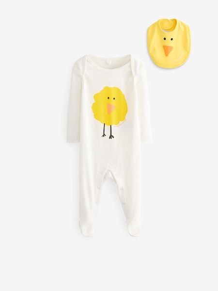 Baby Cream Chick Sleepsuit & Bib Set (E84776) | £84
