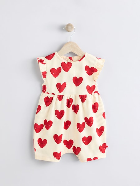 Red Heart Printed Frill Baby 100% Cotton Romper (E84785) | £8 - £12