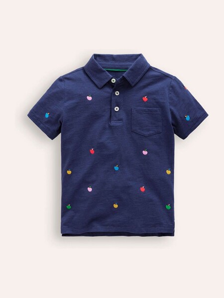 Blue 100% Cotton Embroidered Slub Polo Shirt (E85610) | £12.50 - £14