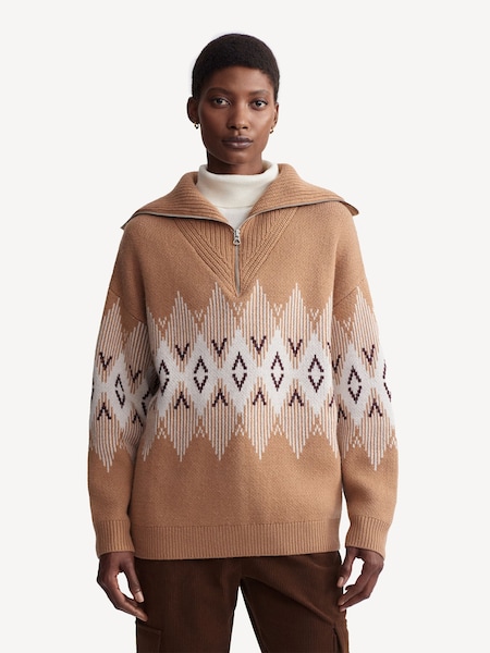 Brown Heidi Jacquard Half Zip Jumper (E87584) | £90