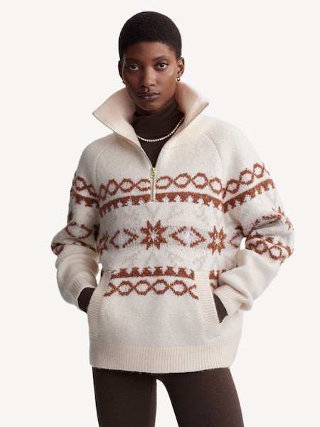 Cream Cai Fairisle Pattern Half Zip Jumper (E87599) | £110