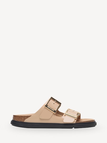 Beige Arizona High Shine Leather Sandals (E87872) | £180