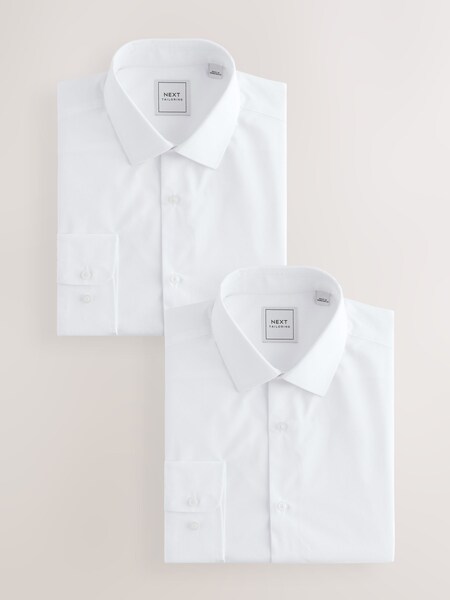 White Slim Fit Easy Care Long Sleeve Single Cuff Smart Shirts 2 Pack (E88531) | £36