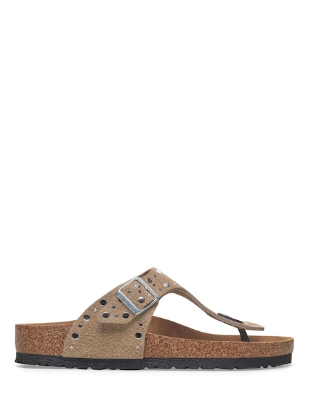 Taupe Brown Gizeh Rivet Suede Leather Sandals (E89645) | £135