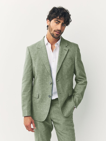 Green Tailored Fit Linen Blend Texture Suit Jacket (E93282) | £99