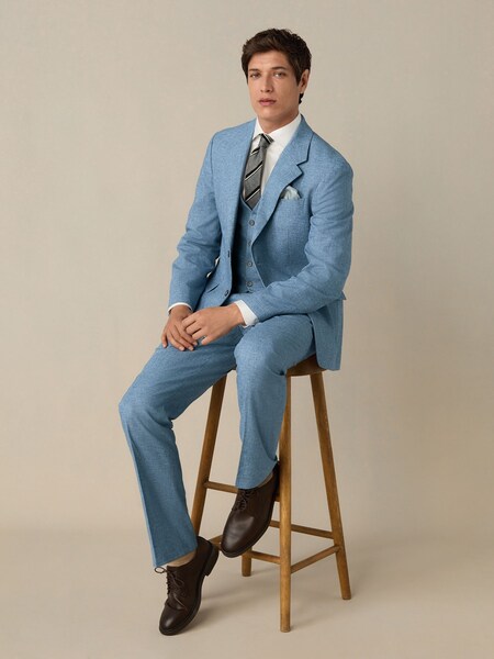Blue Linen Blend Texture Suit Jacket (E94460) | £99