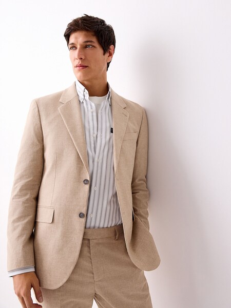 Stone Tailored Fit Linen Blend Texture Suit Jacket (E94472) | £99