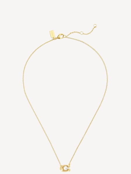 Gold Tone Pearl Signature Pendant Necklace (F02496) | £75