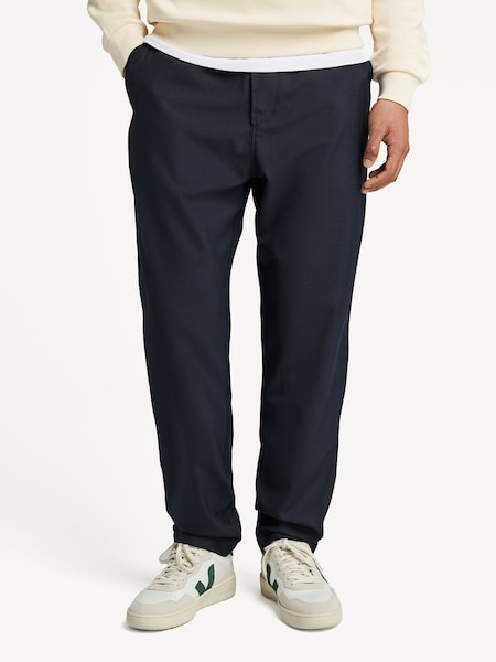 Blue Military Chino Tropical Suiting Straight Leg Trousers (F05960) | £195