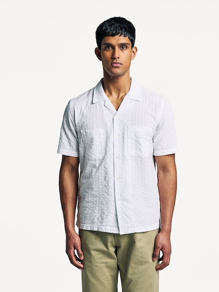 White Sal Road Regular Fit Kos Self Stripe Shirt (F05971) | £130