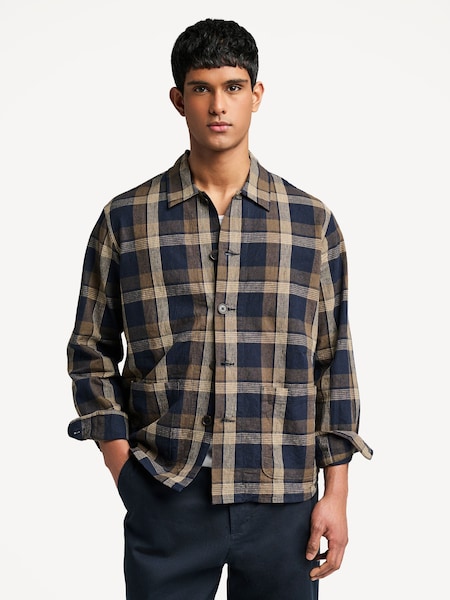 Blue Travail Navy/Brown Lincot Big Check Overshirt (F05972) | £160