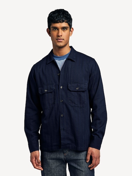 Blue Regular Fit Utility Herringbone Rec Shirt (F05975) | £150