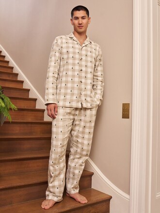 Neutral Check Matching Family Christmas Button Through Pyjamas