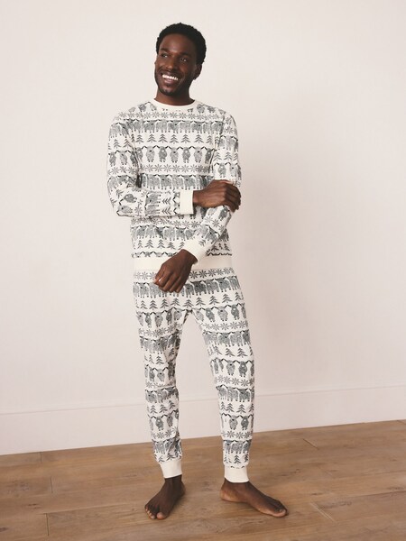 Ecru White Matching Family Christmas Fairisle Pattern Hamish the Highland Cow Pyjamas (F08952) | £26