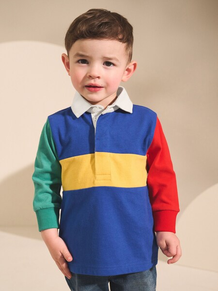 Multi Hotchpotch Long Sleeve Rugby Polo Shirt (3mths-7yrs) (F15545) | £11 - £13