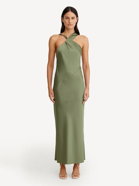 Dark Green Lucile Draped Maxi Dress (F16019) | £275