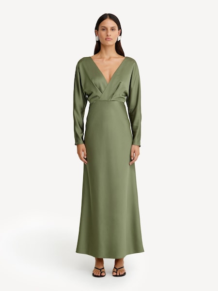 Dark Sage Green Lucile Long Sleeve Maxi Dress (F16021) | £300