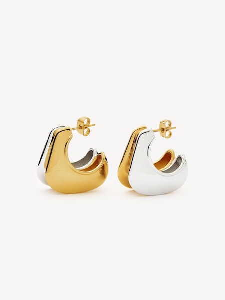 Gold Tone Hera Dome Double Ridge Medium Hoop Earrings (F17911) | £160