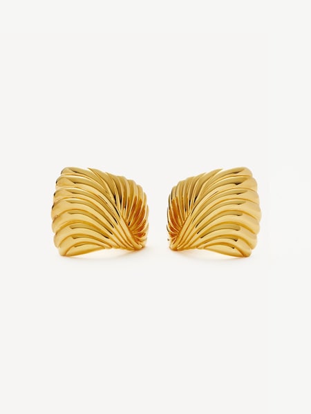 Gold Tone Oversized Wavy Ridge Ripple Stud Earrings (F17915) | £115