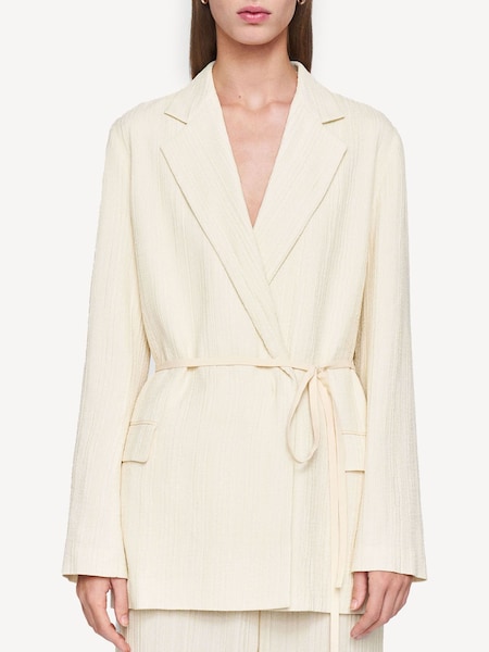 Cream Amelot Pleat Jacquard Silk Blazer Jacket (F18074) | £695