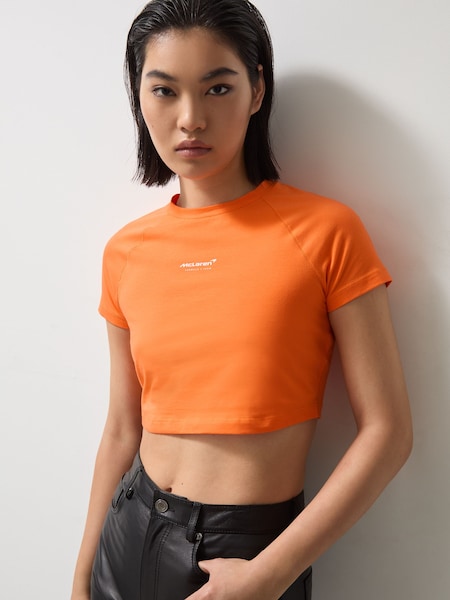 Papaya Orange Grace McLaren F1 Team Cropped Logo T-Shirt (F18131) | £38