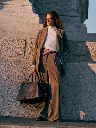 Khaki Green Cord Wide Leg Trousers