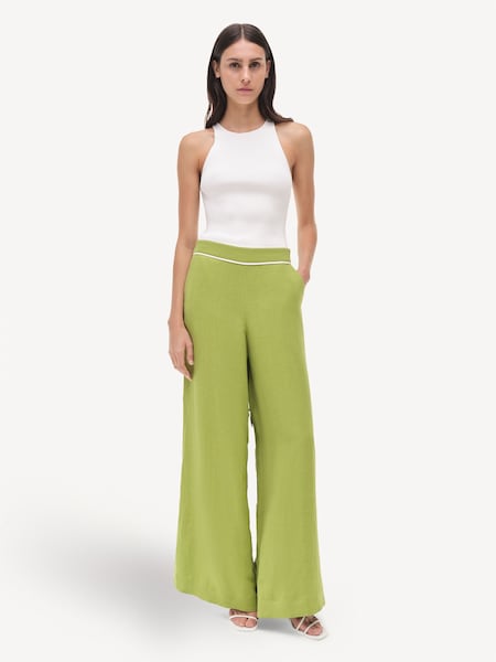 Green Heidi Wide Leg 100% Linen Trousers (F22713) | £320