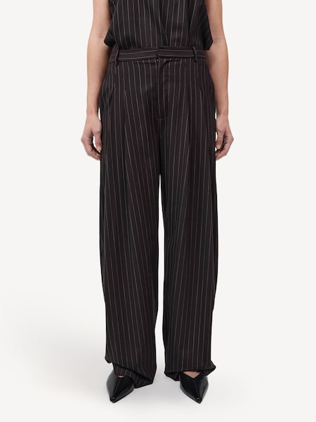 Brown Wool Pinstripe Tapered Trousers (F23861) | £415