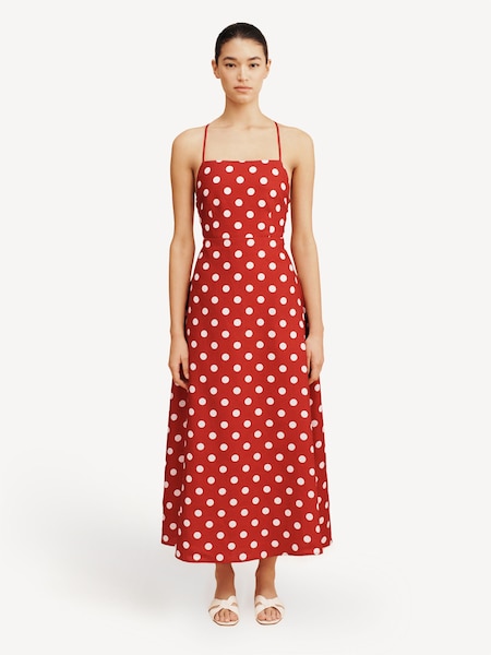 Red Lori Polka Dot Open Back Midi Dress (F23876) | £330